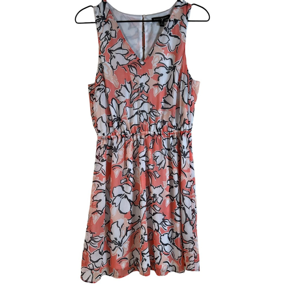 Banana Republic Womens A Line Dress Pink White Floral V Neck Sleeveless 2 New
